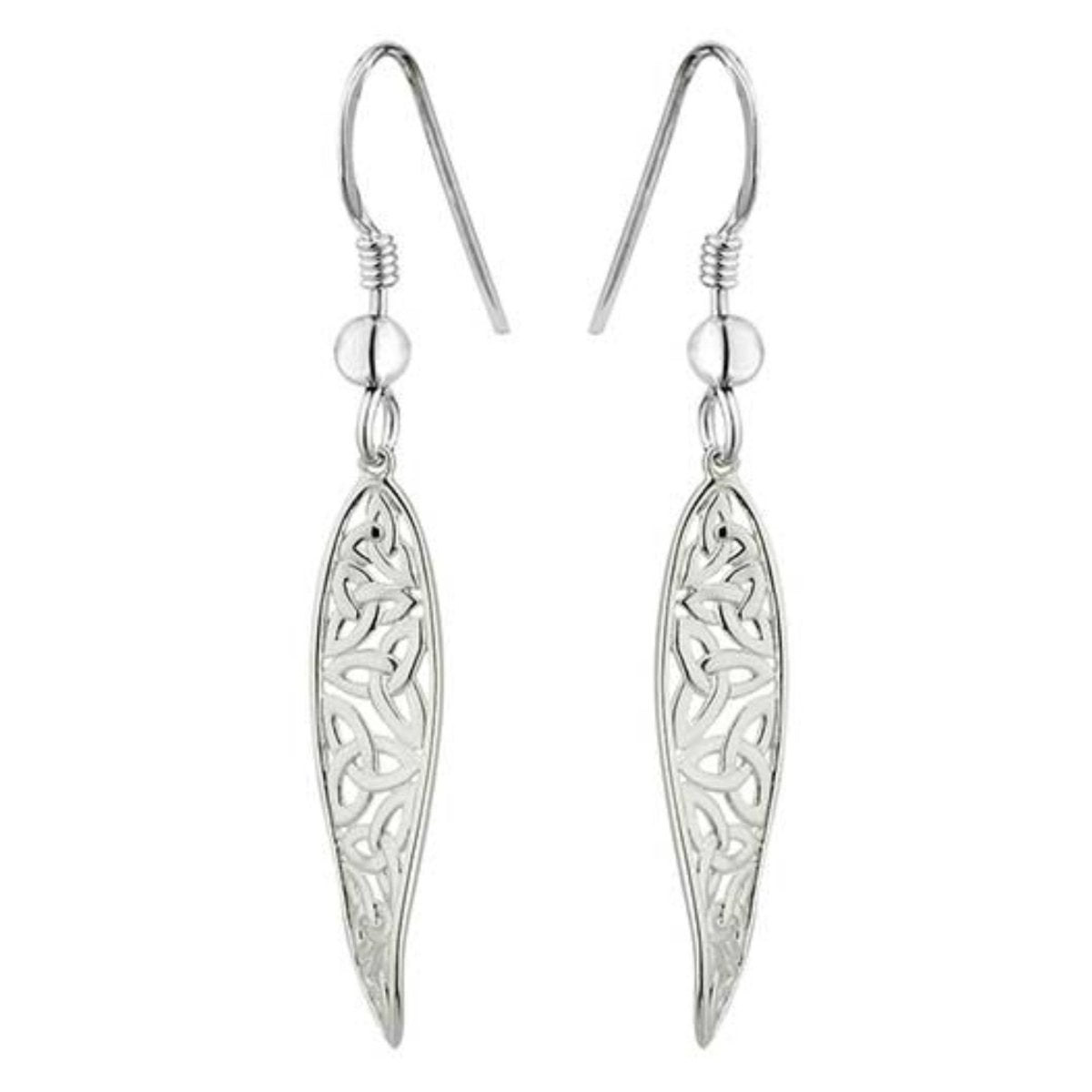 Sterling Silver Long Trinity Knot Twist Drop Earrings