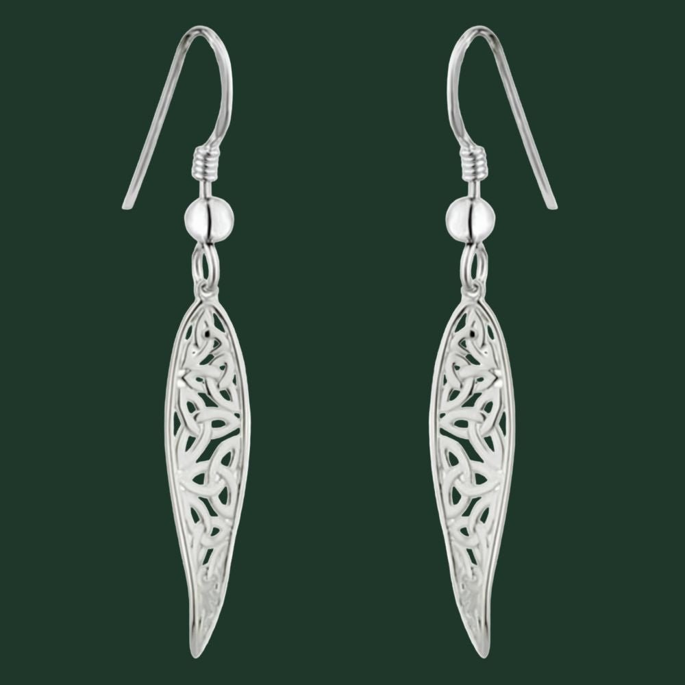 Sterling Silver Long Trinity Knot Twist Drop Earrings