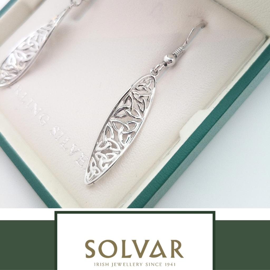 Sterling Silver Long Trinity Knot Twist Drop Earrings