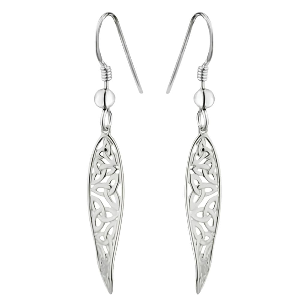 Sterling Silver Long Trinity Knot Twist Drop Earrings
