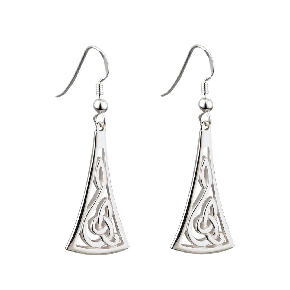 Sterling Silver Long Wedge Celtic Knot Drop Earrings - The Celtic Gift Store - Earrings