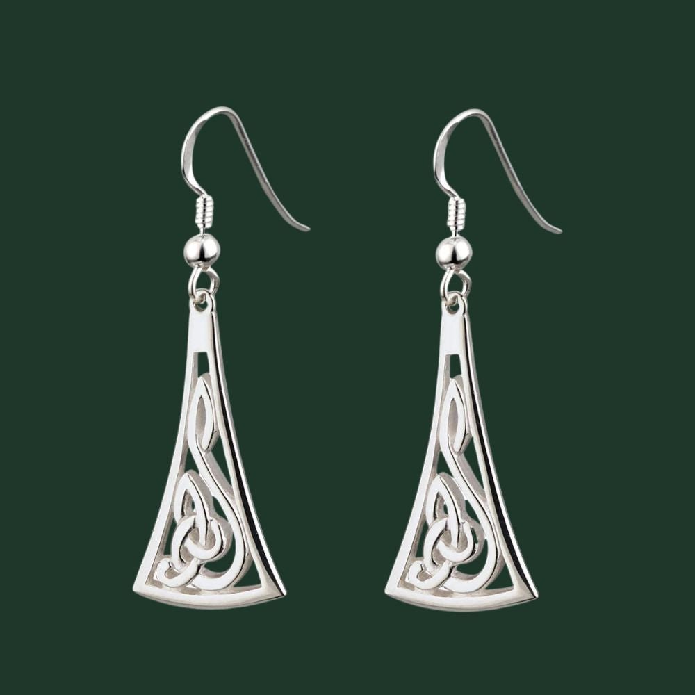 Sterling Silver Long Wedge Celtic Knot Drop Earrings