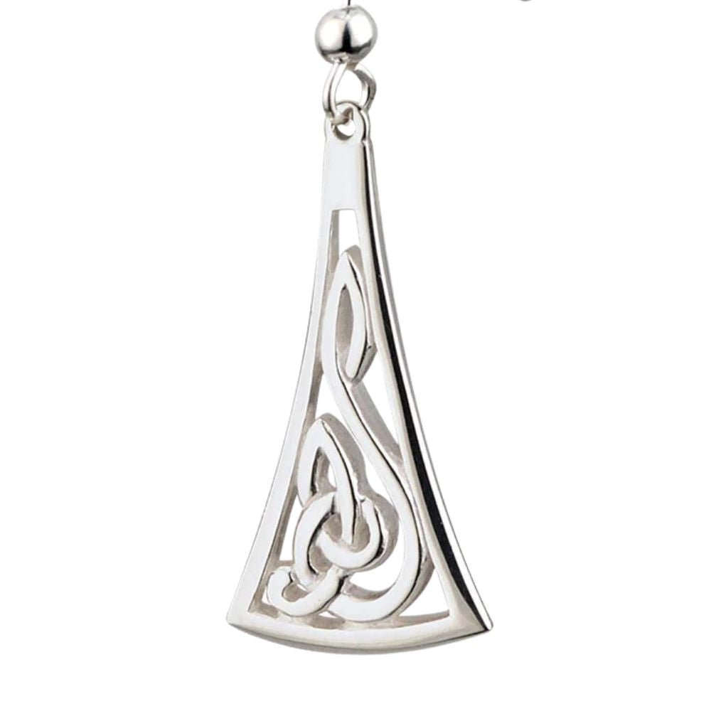 Sterling Silver Long Wedge Celtic Knot Drop Earrings