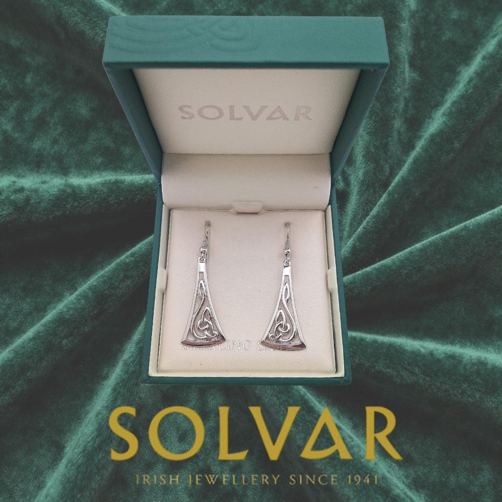 Sterling Silver Long Wedge Celtic Knot Drop Earrings