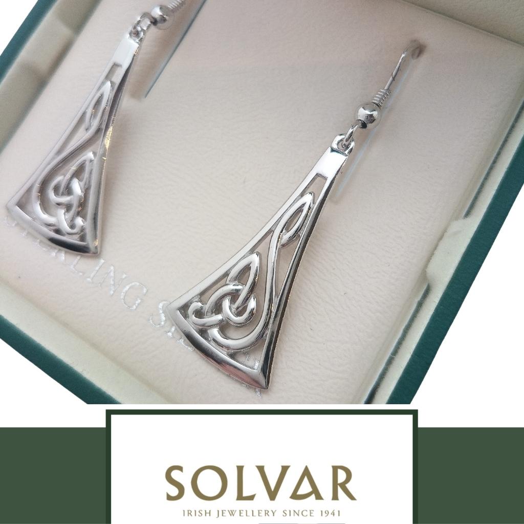 Sterling Silver Long Wedge Celtic Knot Drop Earrings