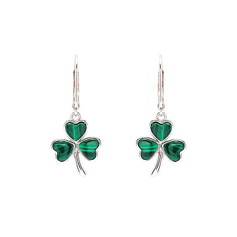 Sterling Silver Malachite Shamrock Drop Earrings