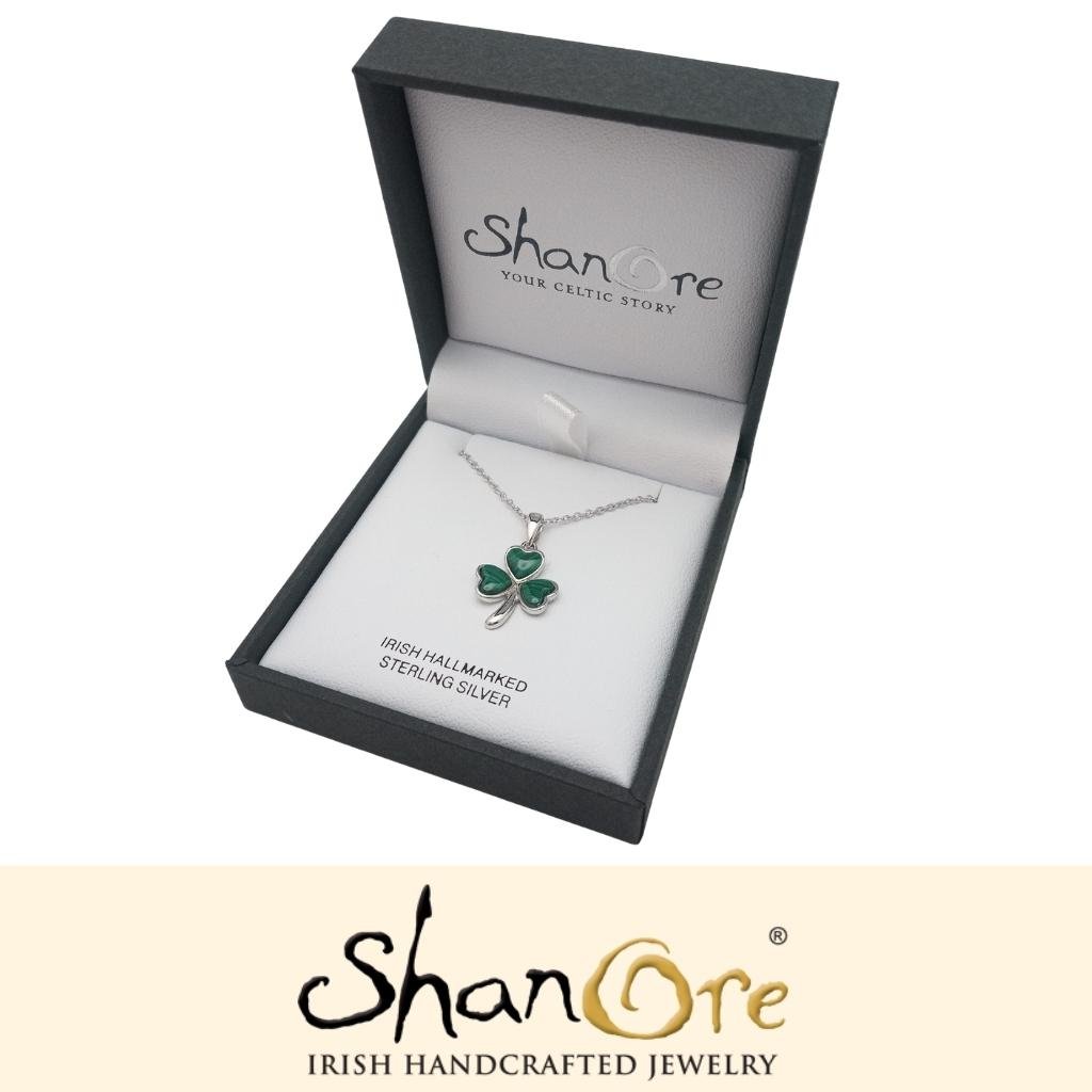 Sterling Silver Malachite Shamrock Necklace
