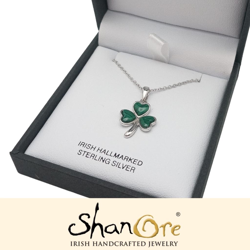 Sterling Silver Malachite Shamrock Necklace