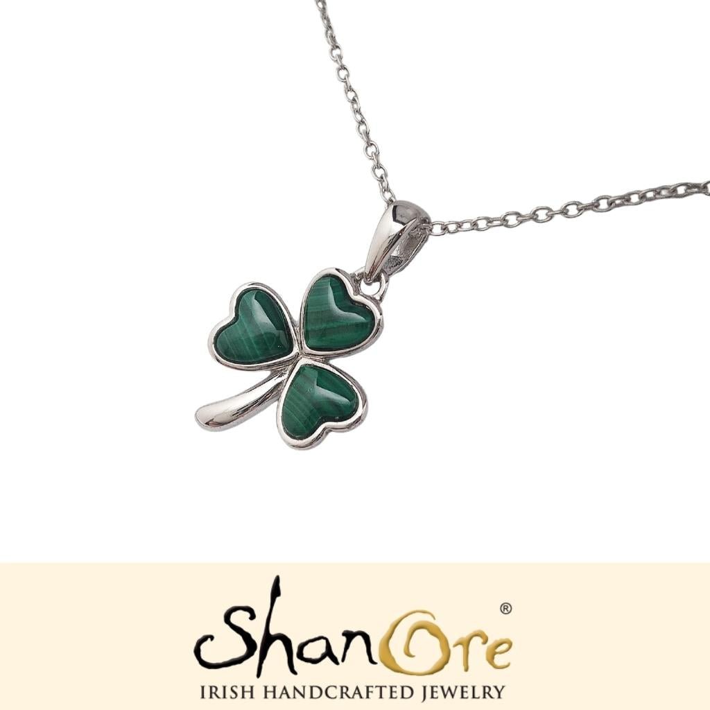 Sterling Silver Malachite Shamrock Necklace