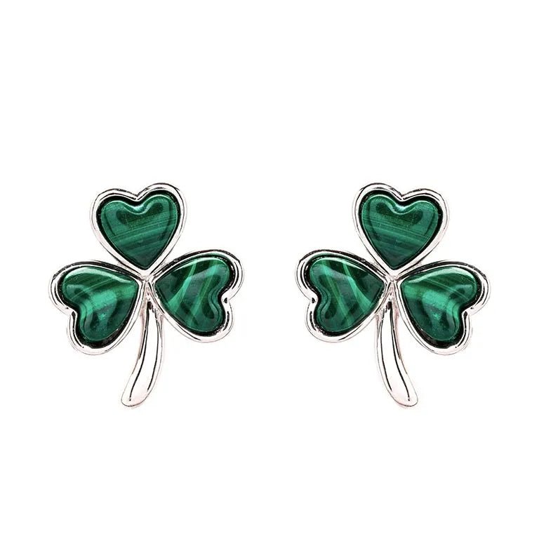 Sterling Silver Malachite Shamrock Stud Earrings