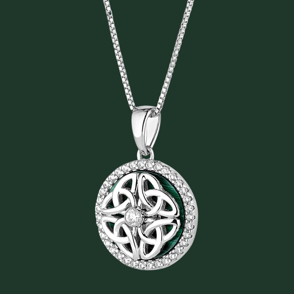 Sterling Silver Malachite Spinning Celtic Necklace