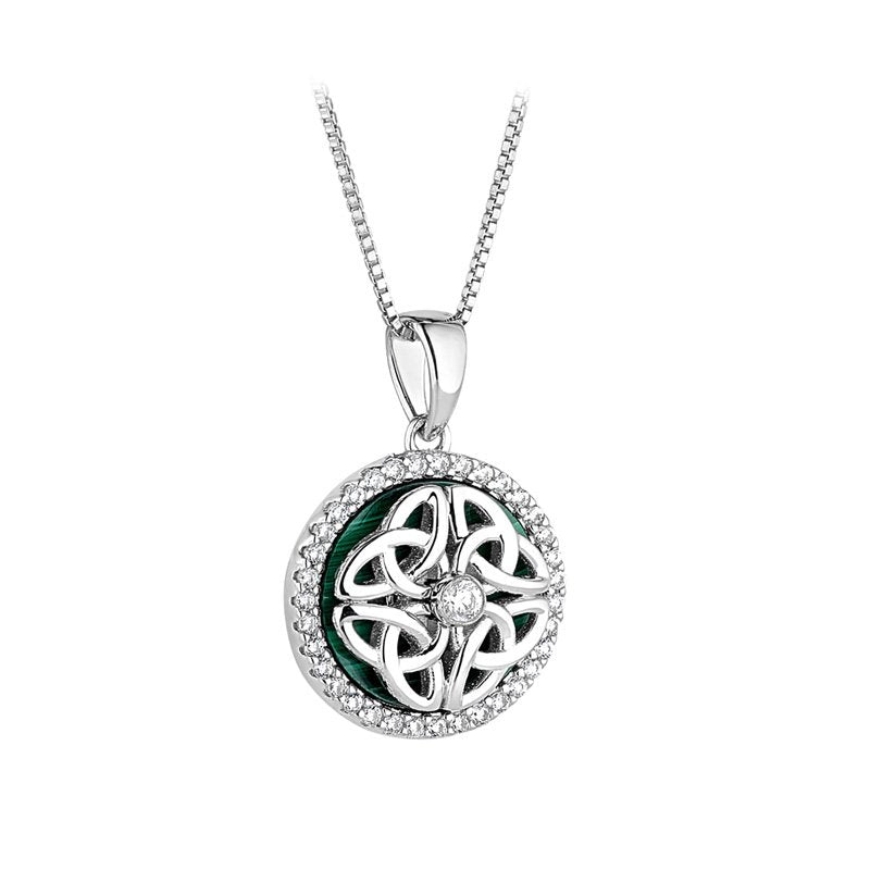 Sterling Silver Malachite Spinning Celtic Necklace - The Celtic Gift Store - Necklaces