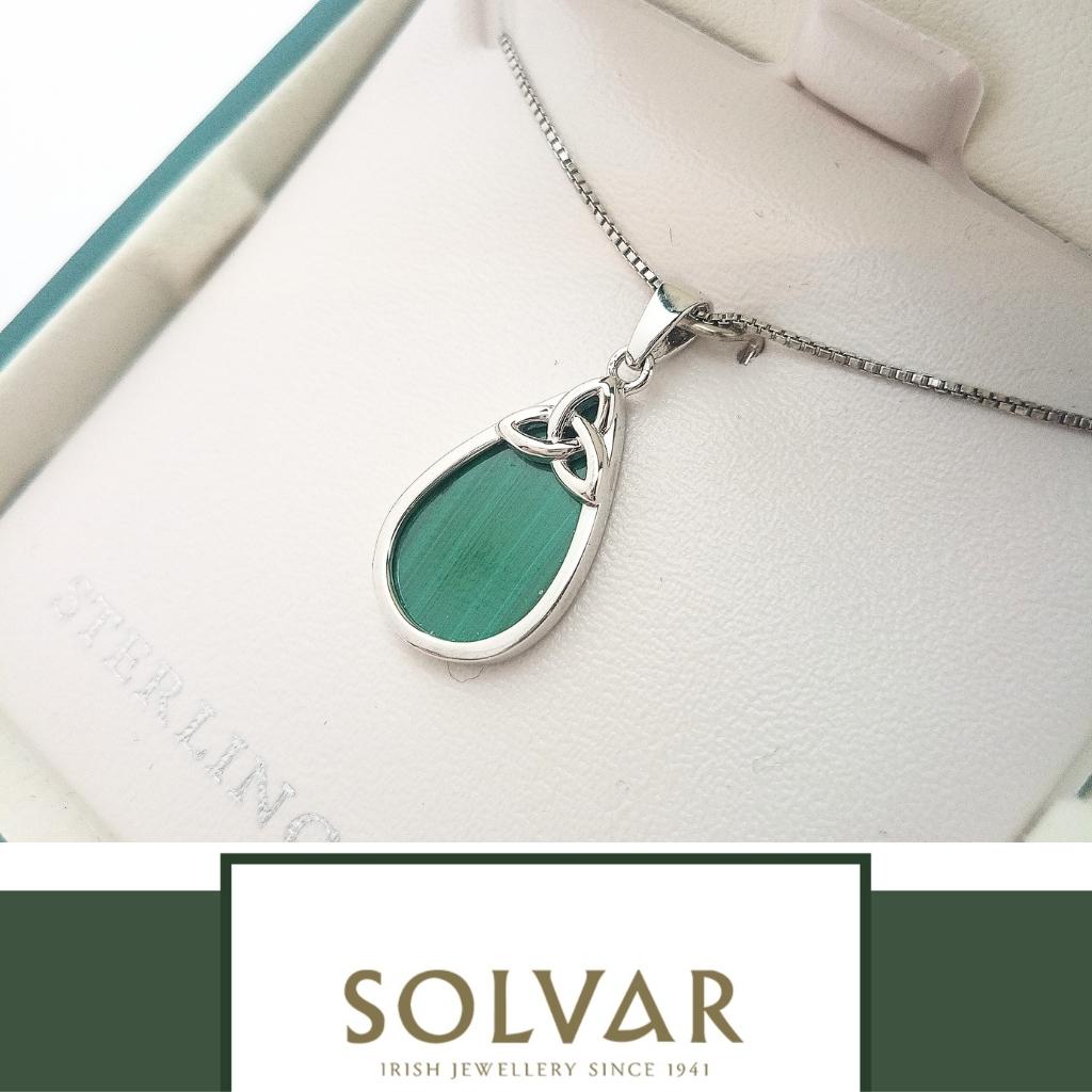 Sterling Silver Malachite Trinity Knot Tear Shaped Necklace
