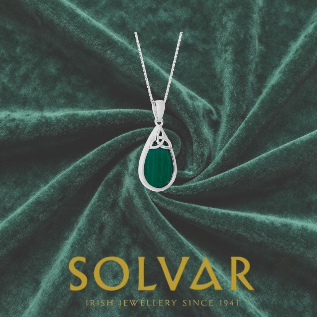 Sterling Silver Malachite Trinity Knot Tear Shaped Necklace