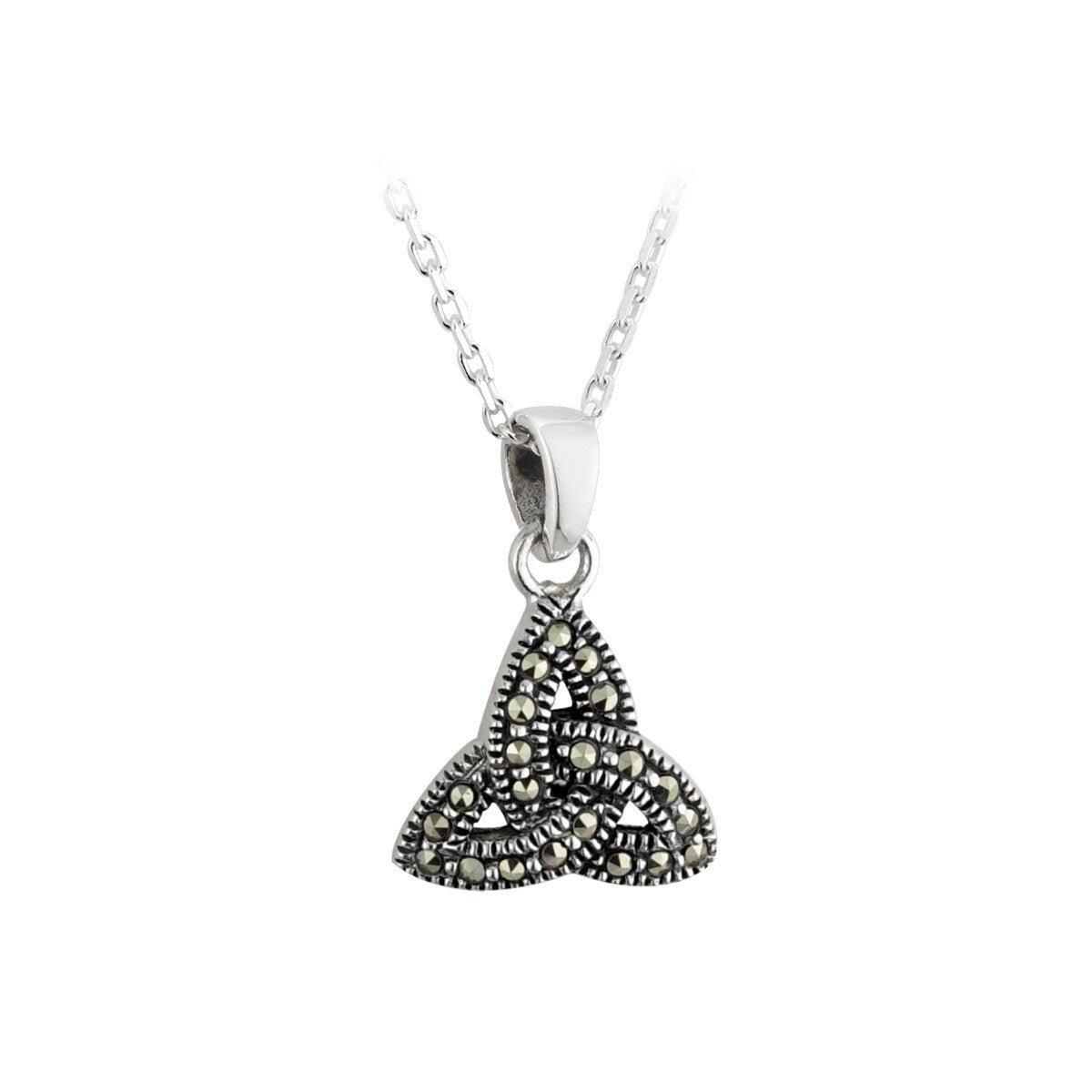 Sterling Silver Marcasite Trinity Knot Necklace - The Celtic Gift Store - Necklaces