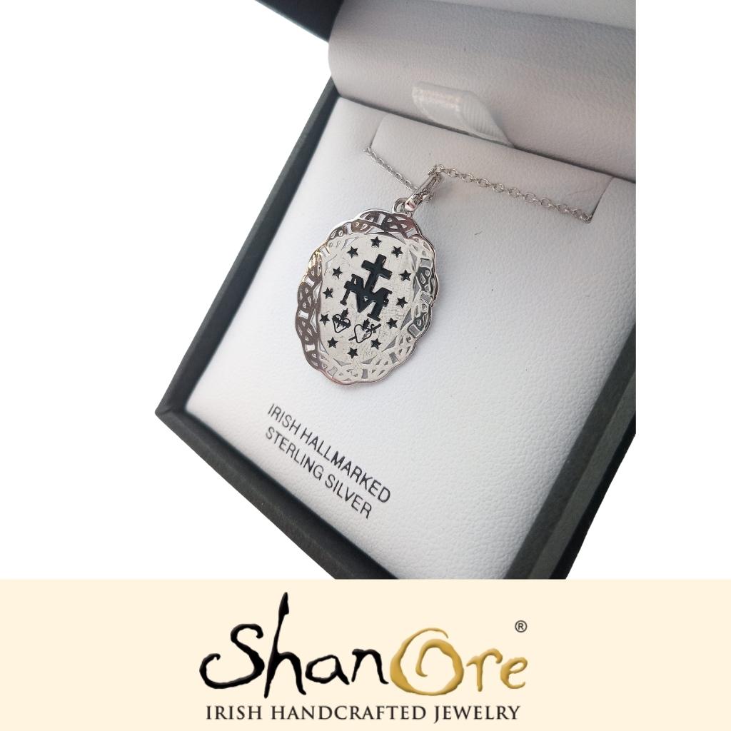 Sterling Silver Miraculous Medal with Celtic Knot Border