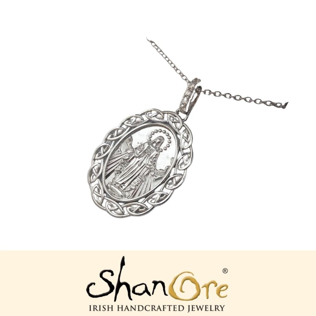 Sterling Silver Miraculous Medal with Celtic Knot Border