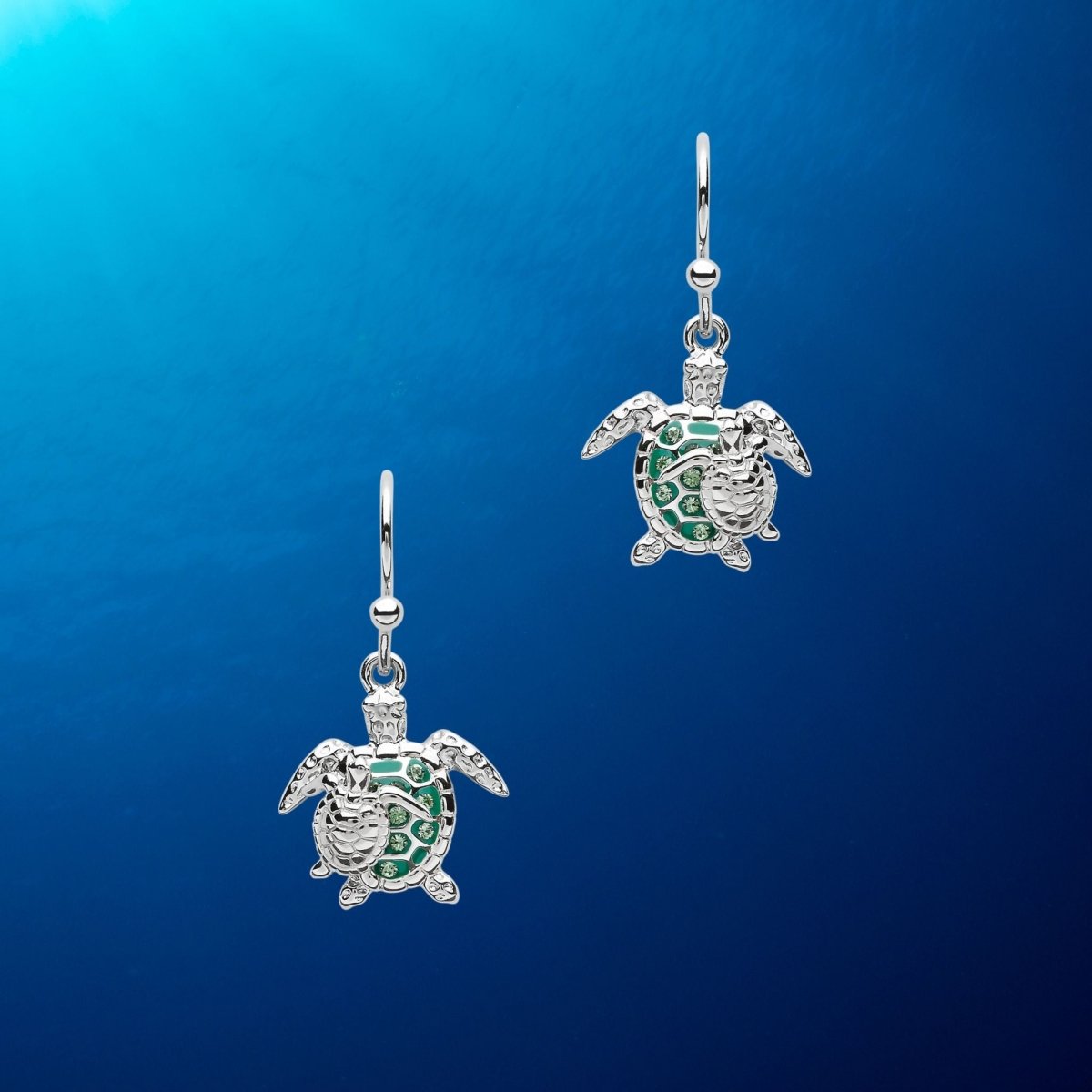 Sterling Silver Mother & Baby Green Turtle Drop Earrings - The Celtic Gift Store - Jewelry