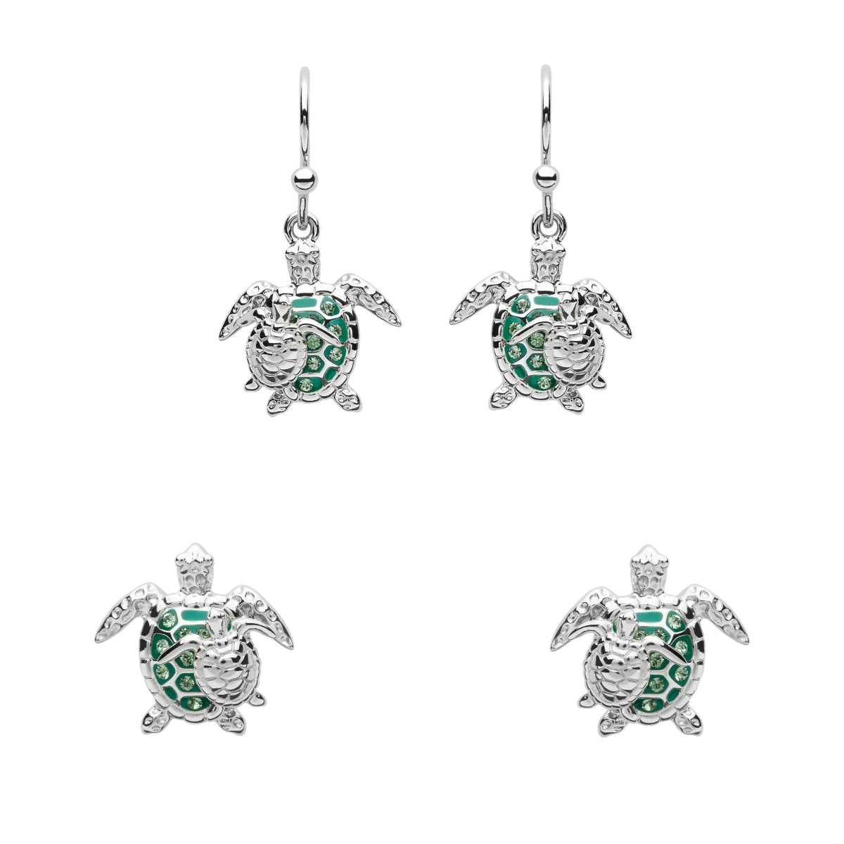 Sterling Silver Mother & Baby Green Turtle Drop Earrings - The Celtic Gift Store - Jewelry