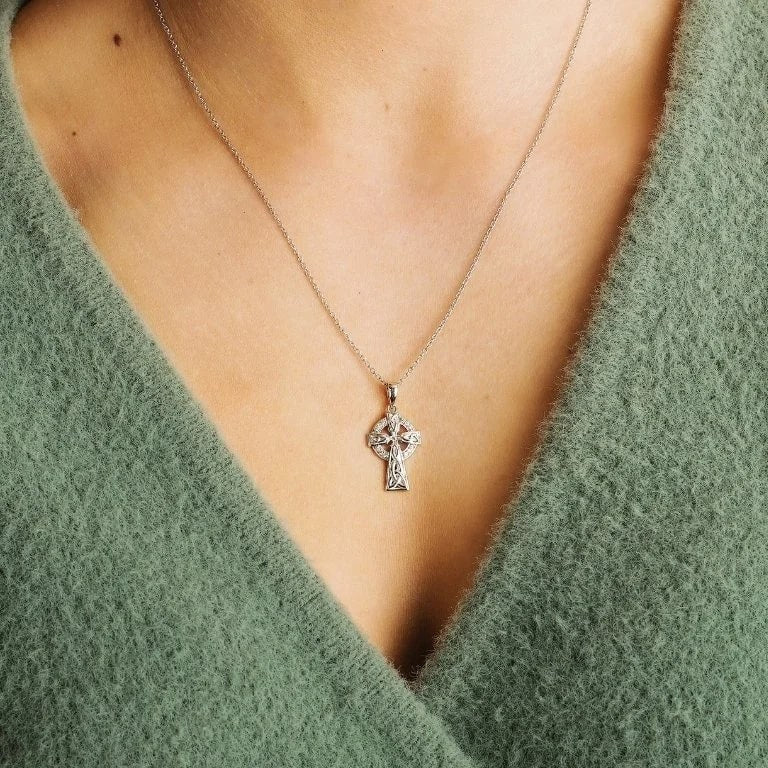 Sterling Silver Pave Set Crystal Celtic Cross - The Celtic Gift Store - Necklaces
