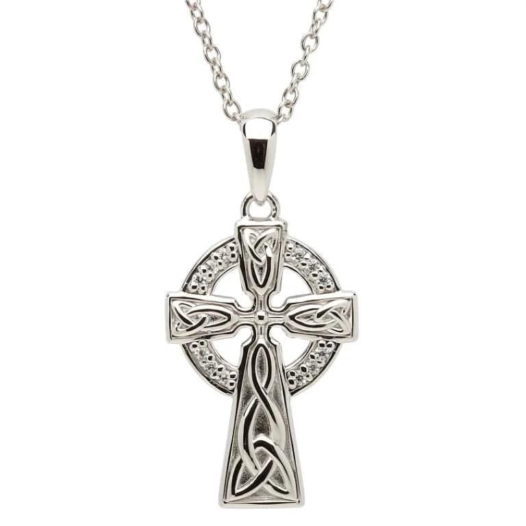 Sterling Silver Pave Set Crystal Celtic Cross - The Celtic Gift Store - Necklaces