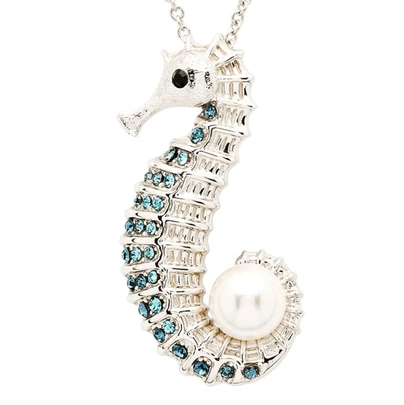 Sterling Silver Pearl and Crystal Seahorse Necklace - The Celtic Gift Store - Jewelry