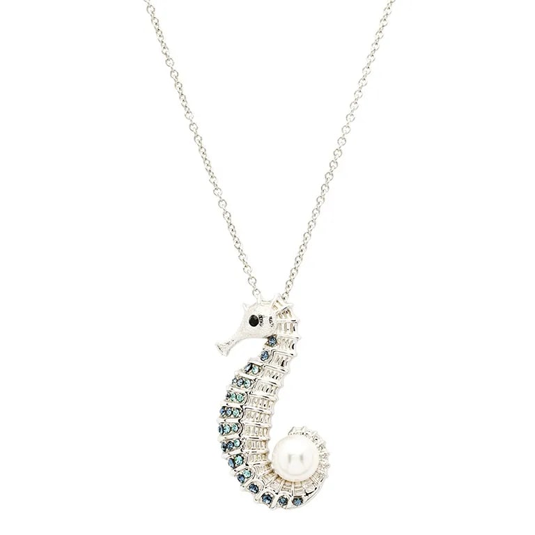 Sterling Silver Pearl and Crystal Seahorse Necklace - The Celtic Gift Store - Jewelry