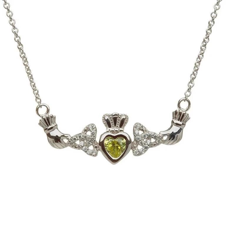 Sterling Silver Peridot Trinity Knot Claddagh Necklace - The Celtic Gift Store - Necklaces