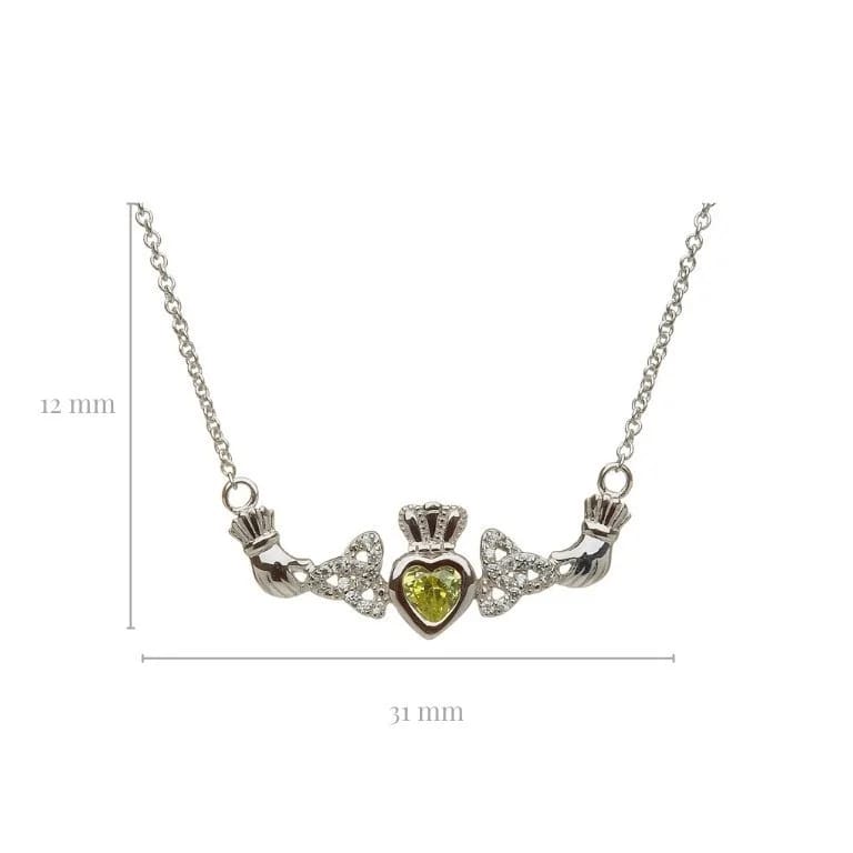Sterling Silver Peridot Trinity Knot Claddagh Necklace - The Celtic Gift Store - Necklaces