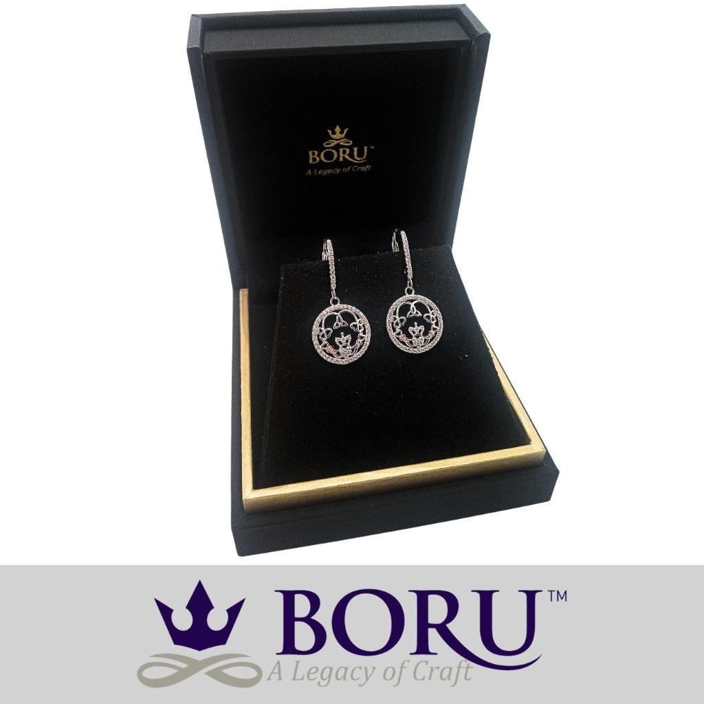 Sterling Silver Rose Gold Claddagh CZ Drop Earrings