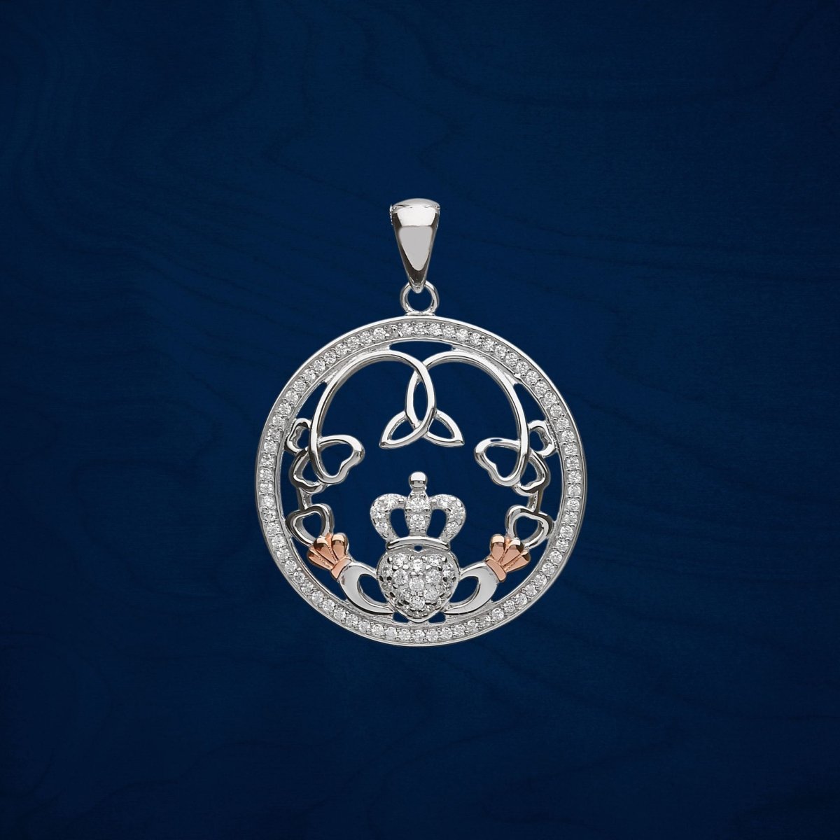 Sterling Silver Rose Gold Claddagh CZ Necklace - The Celtic Gift Store - Necklaces