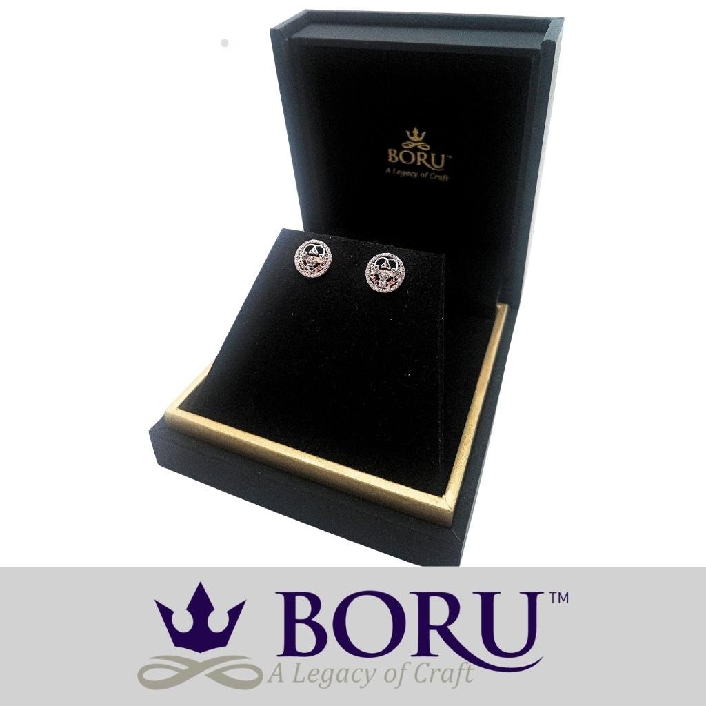 Sterling Silver Rose Gold Claddagh CZ Stud Earrings