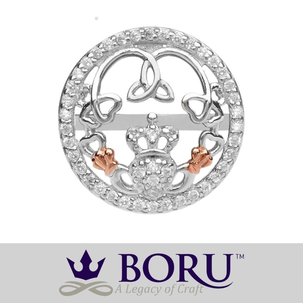 Sterling Silver Rose Gold Claddagh CZ Stud Earrings