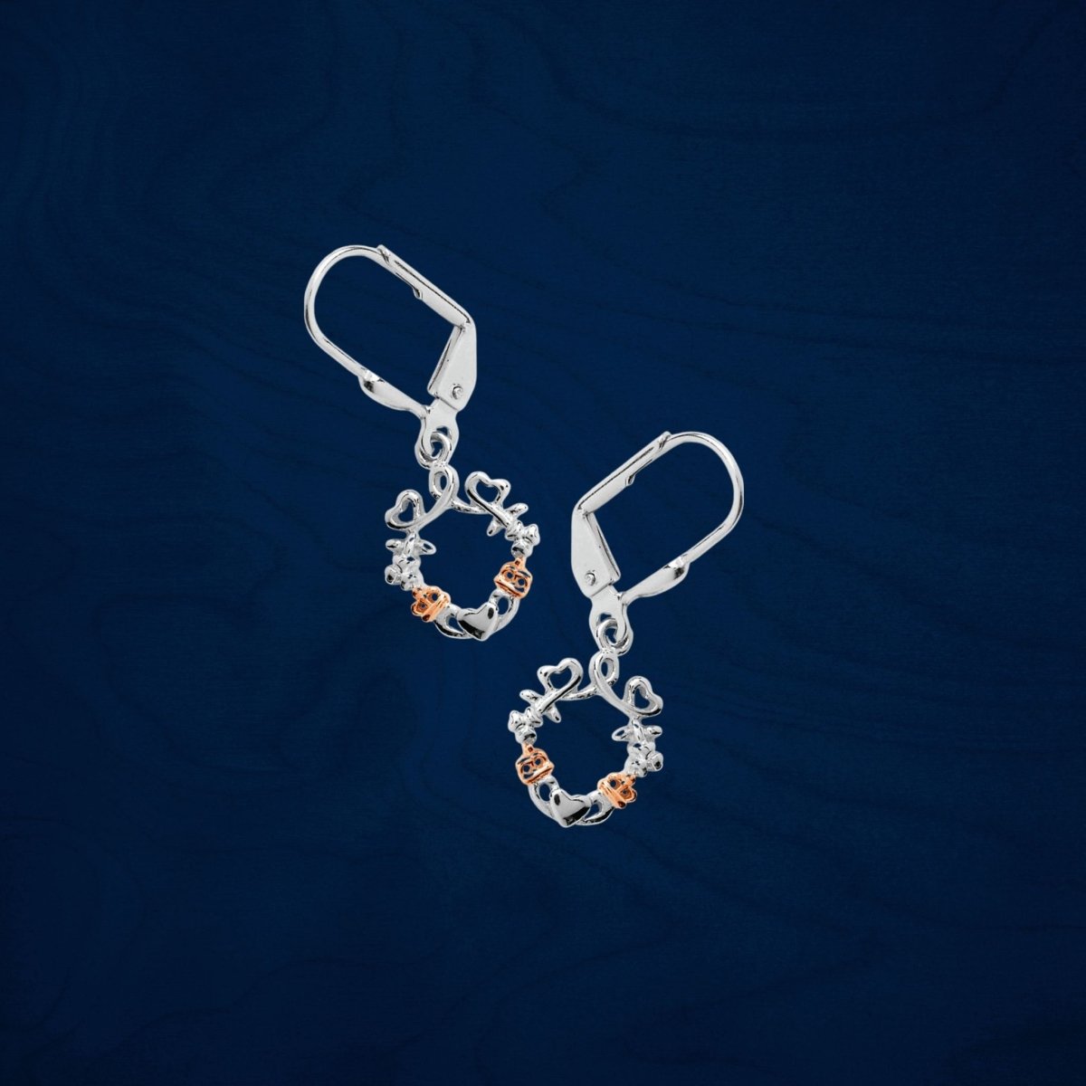 Sterling Silver Rose Gold Claddagh Drop Earrings - The Celtic Gift Store - Earrings