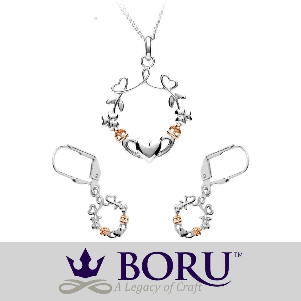 Sterling Silver Rose Gold Claddagh Drop Earrings