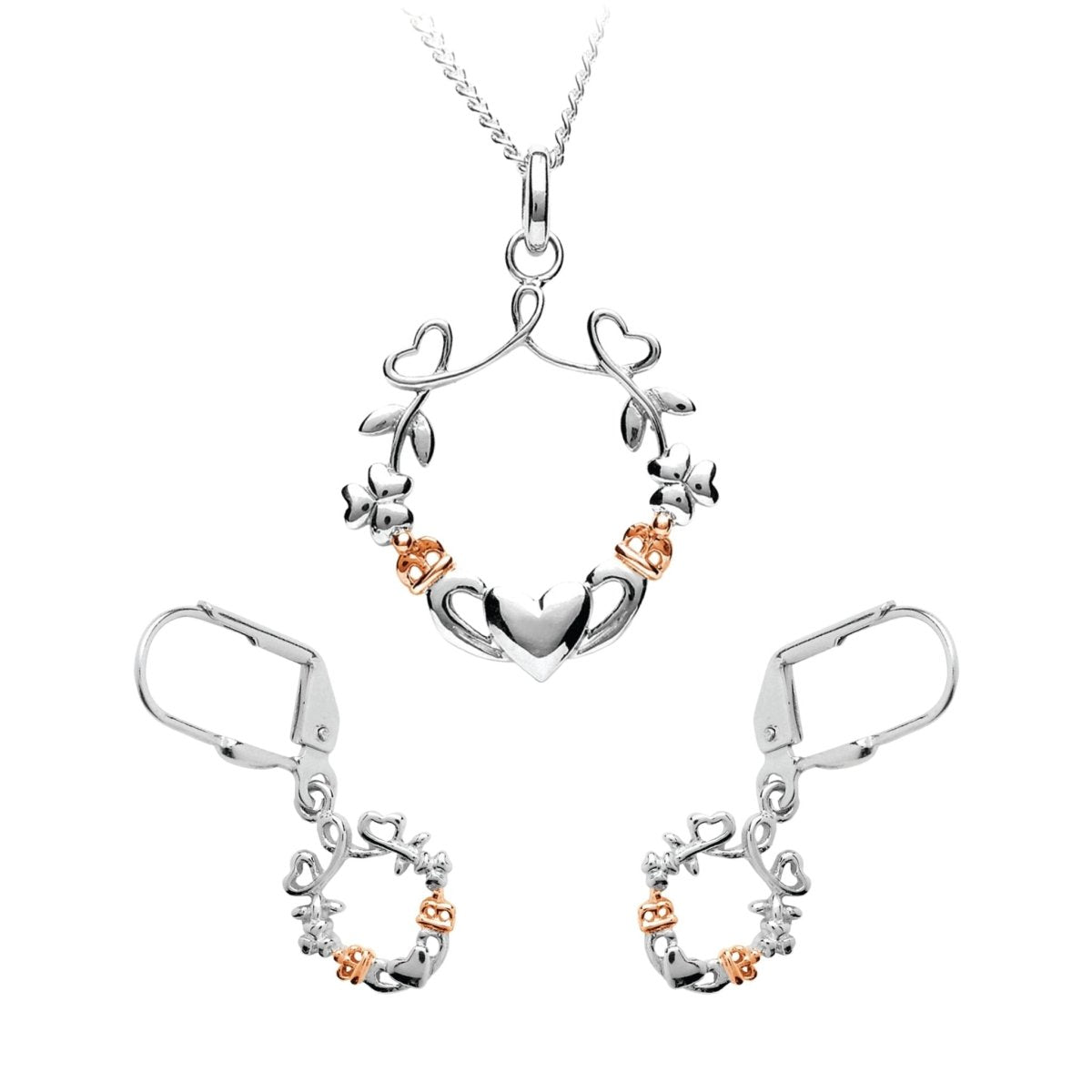 Sterling Silver Rose Gold Claddagh Drop Earrings - The Celtic Gift Store - Earrings