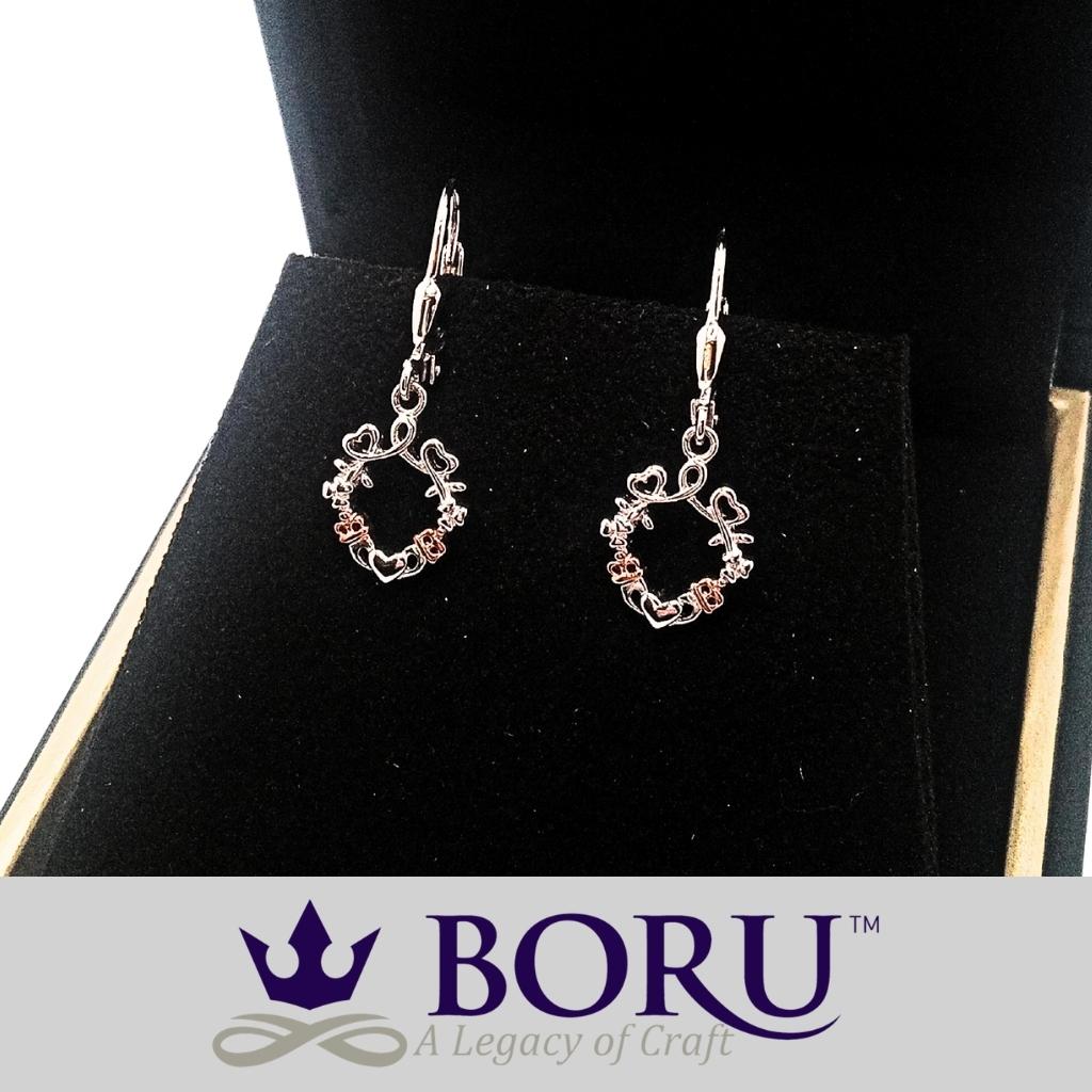 Sterling Silver Rose Gold Claddagh Drop Earrings