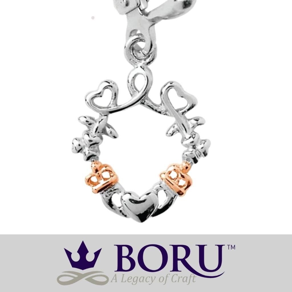 Sterling Silver Rose Gold Claddagh Drop Earrings