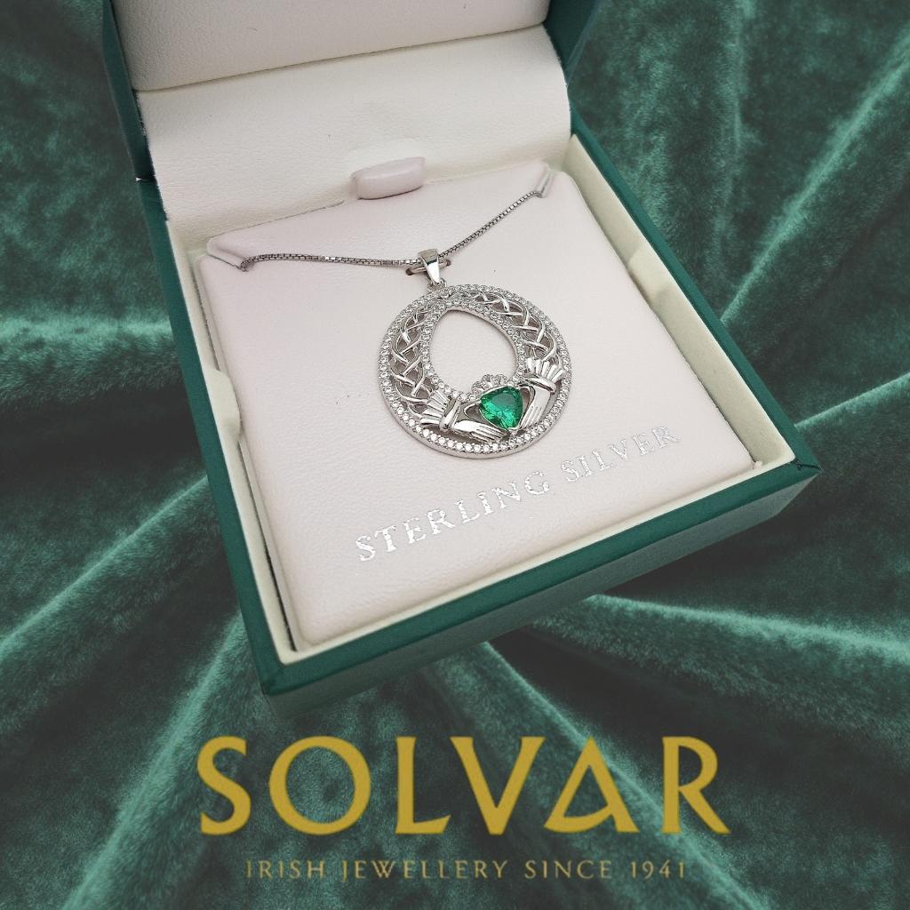 Sterling Silver Round Green Cz Celtic Claddagh Necklace by Solvar Jewelry - Necklaces