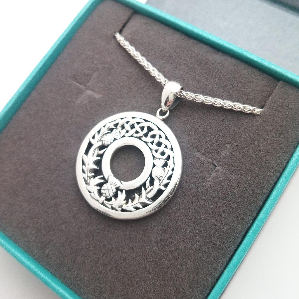 Sterling Silver Round Scottish Thistle Pendant