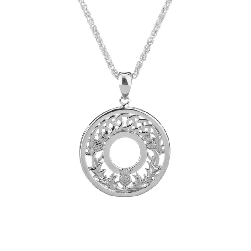 Sterling Silver Round Scottish Thistle Pendant - The Celtic Gift Store - Necklaces