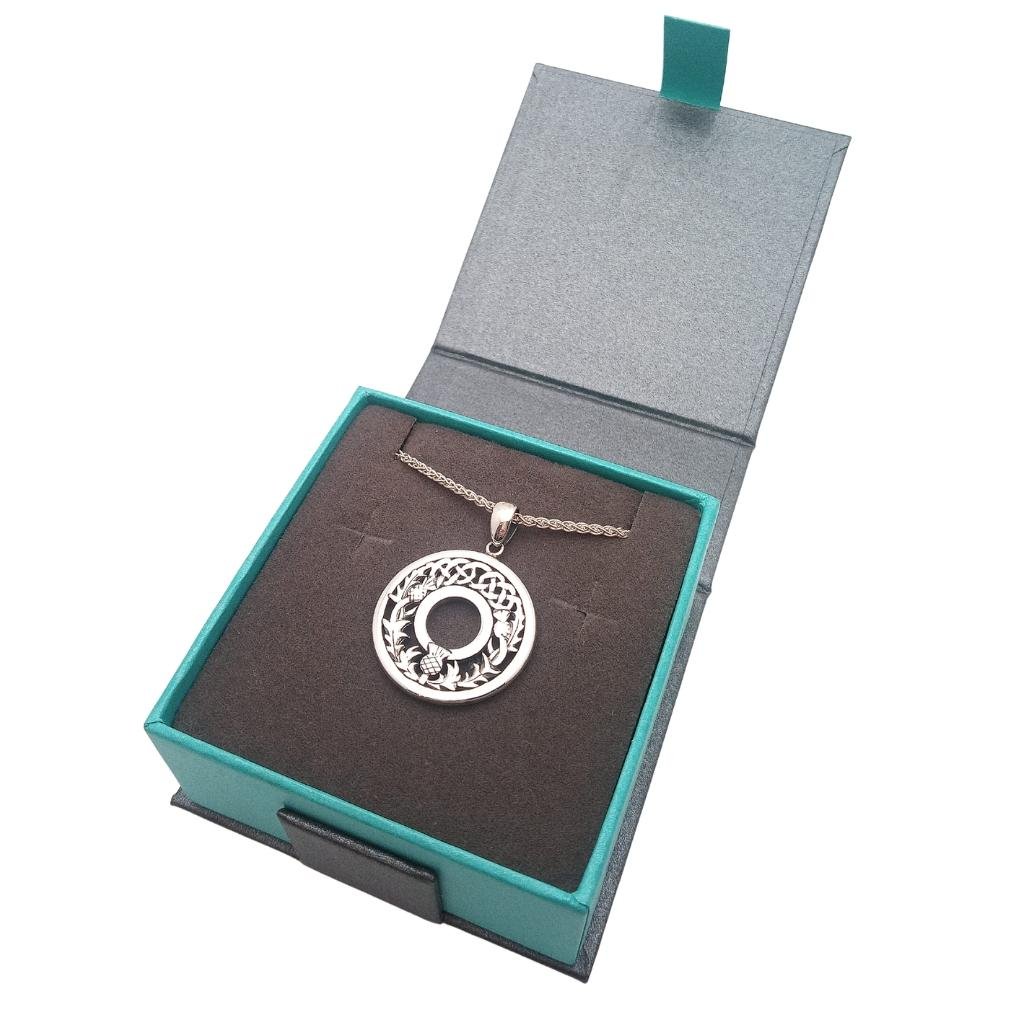 Sterling Silver Round Scottish Thistle Pendant
