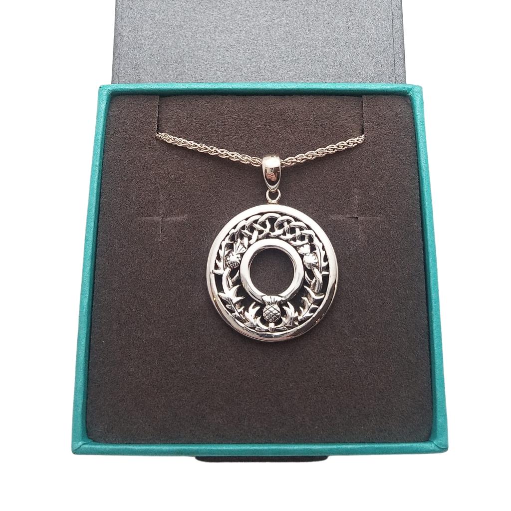 Sterling Silver Round Scottish Thistle Pendant