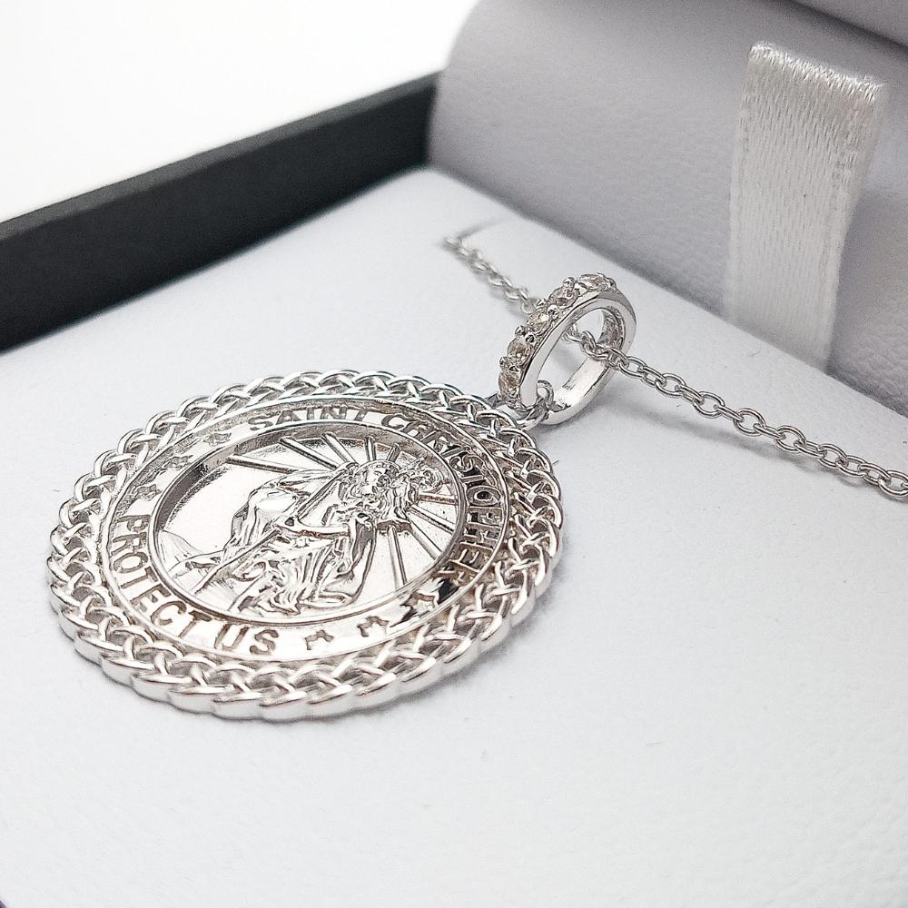 Sterling Silver Saint Christopher Medal with Celtic Knot Border