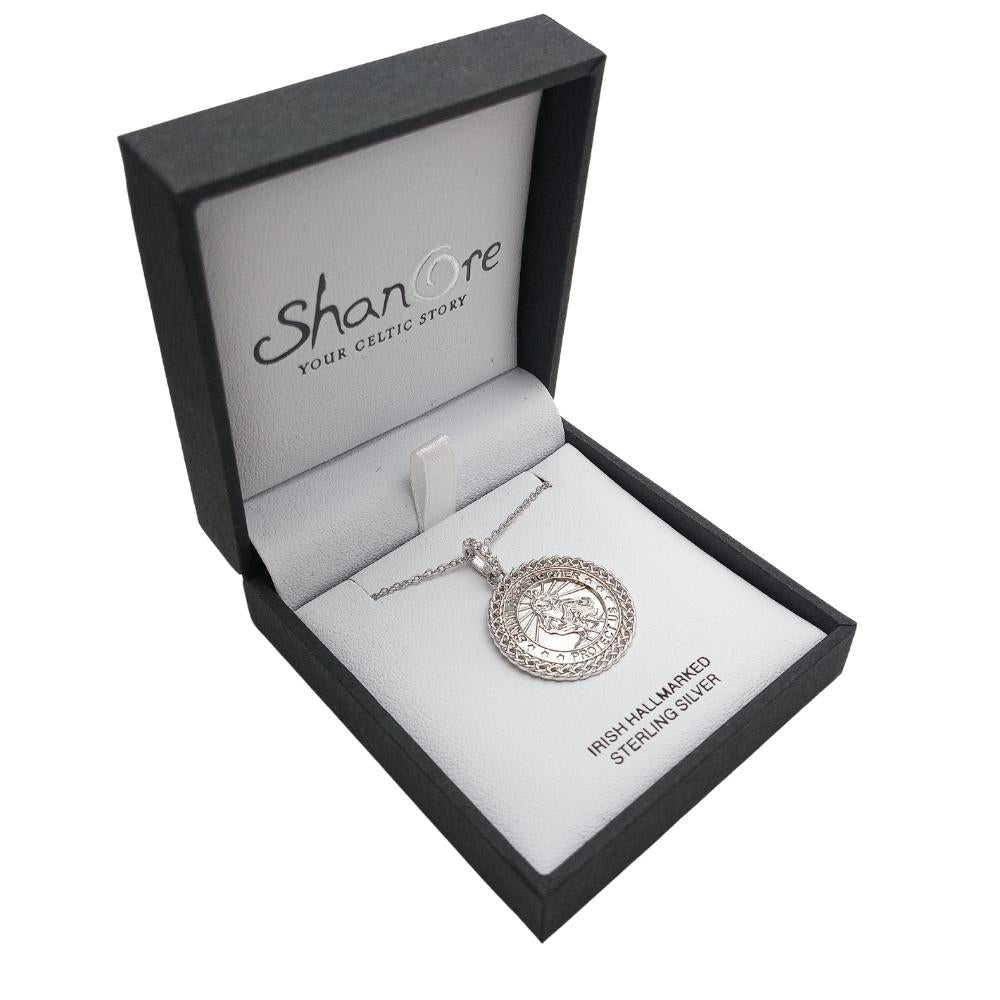 Sterling Silver Saint Christopher Medal with Celtic Knot Border