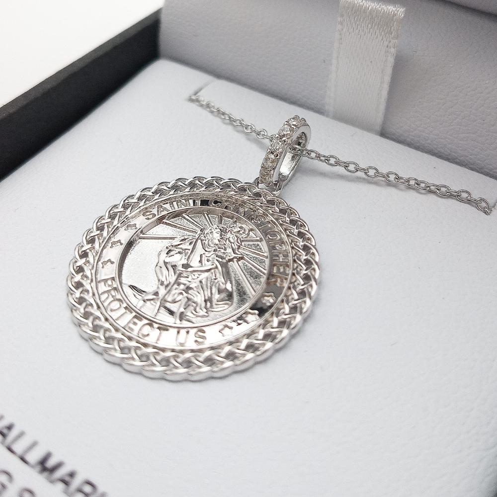 Sterling Silver Saint Christopher Medal with Celtic Knot Border