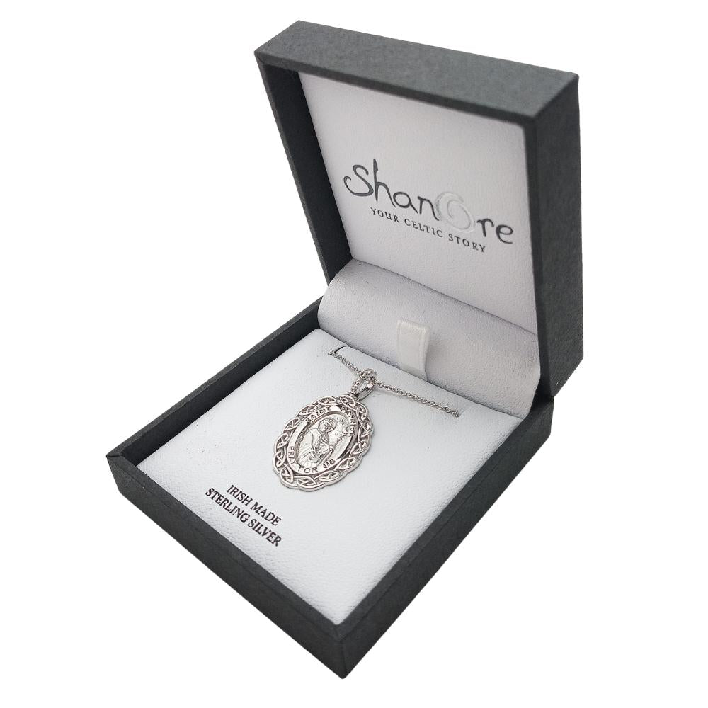 Sterling Silver Saint Patrick Medal with Celtic Knots