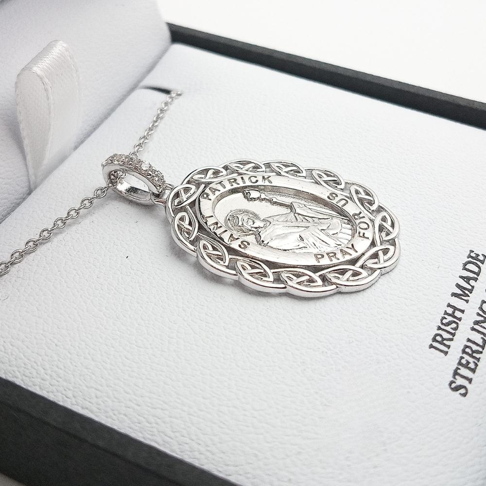 Sterling Silver Saint Patrick Medal with Celtic Knots