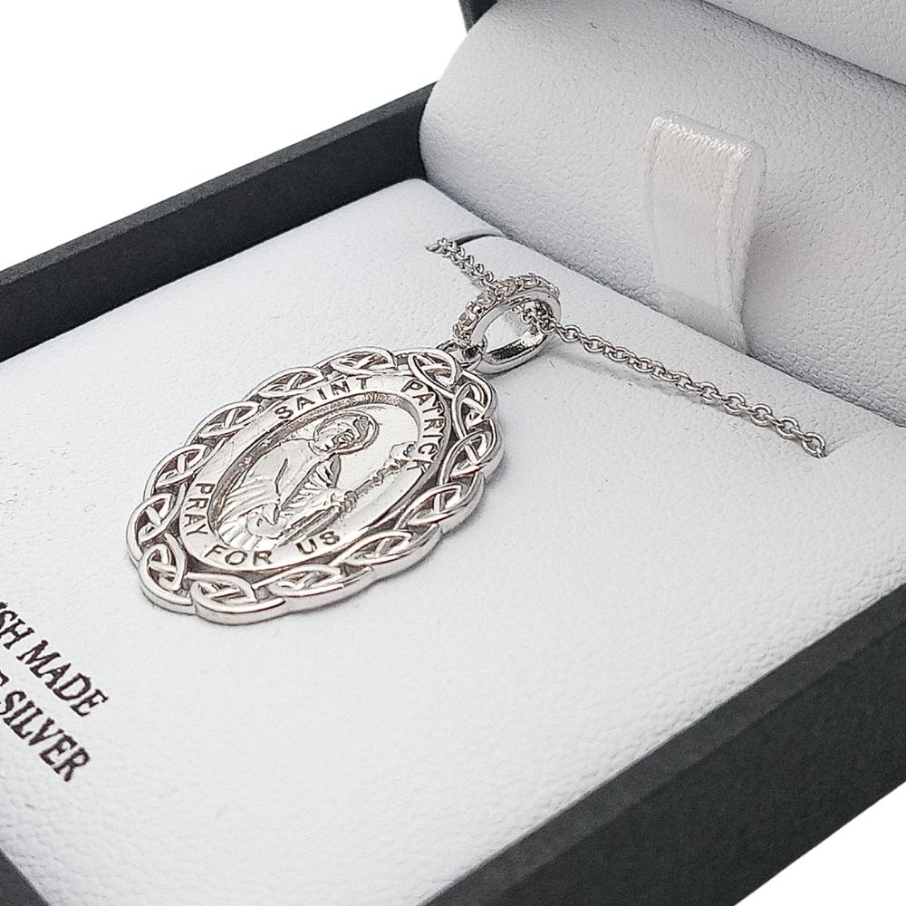 Sterling Silver Saint Patrick Medal with Celtic Knots