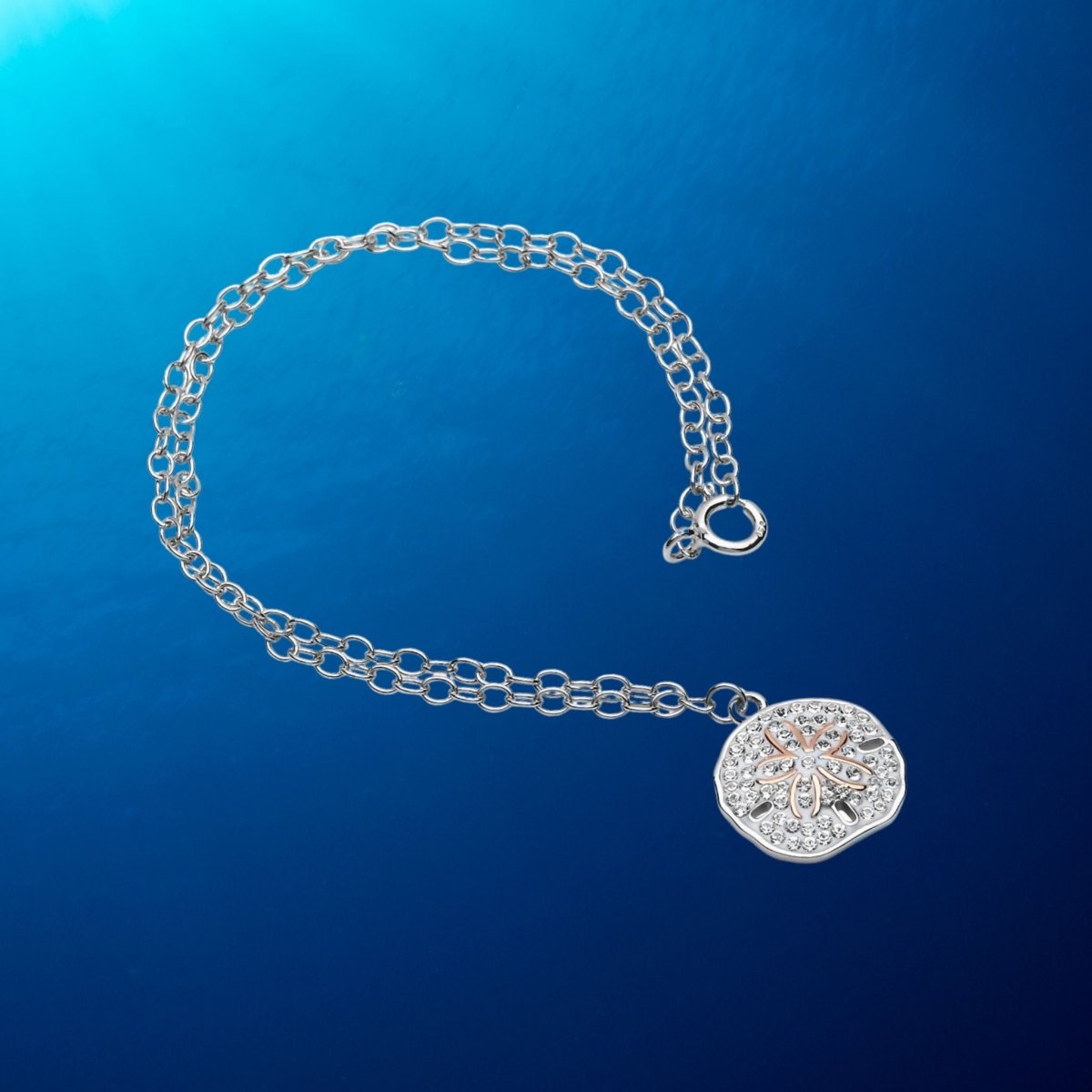 Sterling Silver Sand Dollar Anklet with Clear Crystals - The Celtic Gift Store - Anklets